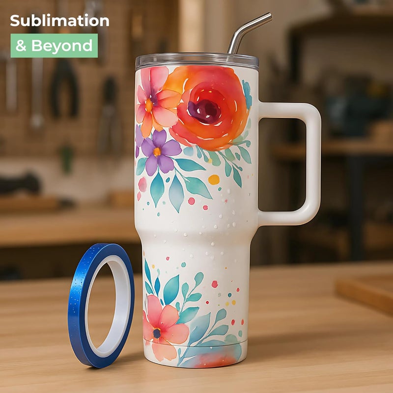 echomerx 10mm x 33m (108 ft) Blue Heat Resistant Tape - 3" Core | No Residue Heat Transfer Tape for Sublimation & Crafts | Ideal for Heat Press - 3-Pack - Image 3
